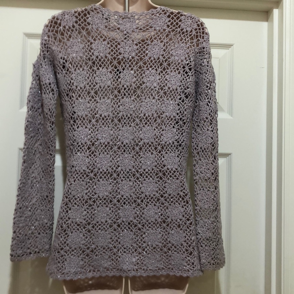 Cache Lilac Sparkly Crochet Sweater Size L - Picture 3 of 4